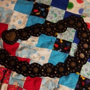 Black Heart and Sunburst Pattern Wide Belt - Women Accessories